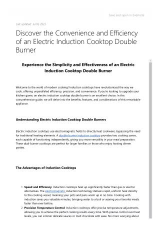 Discover the Convenience and Efficiency of an Electric Induction Cooktop Double Burner