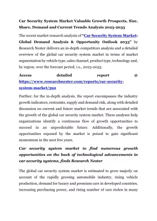 Car Security System Market Current Trends Analysis 2023-2033