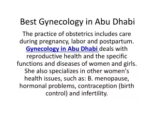 Best Gynecology in Abu Dhabi