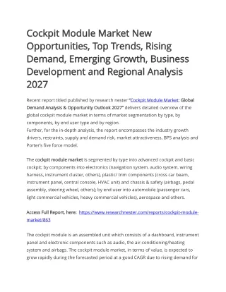 Cockpit Module Market Top Trends, Rising Demand 2027