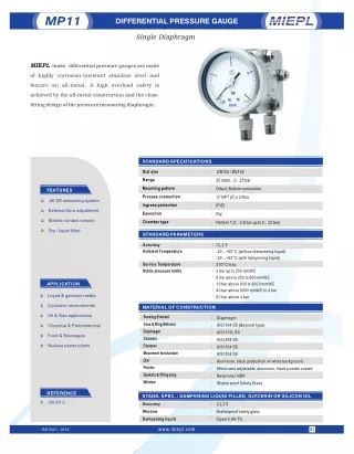 MP11 Differential Pressure Gauge - Single Diaphragm | Miepl