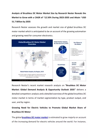 Brushless DC Motor Market Industry Growth 2023-2035