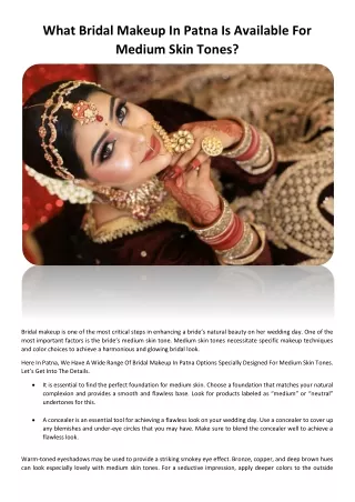What Bridal Makeup In Patna Is Available For Medium Skin Tones?
