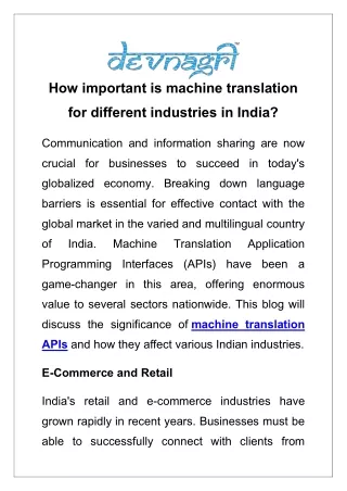 How important is machine translation for different industries in India?