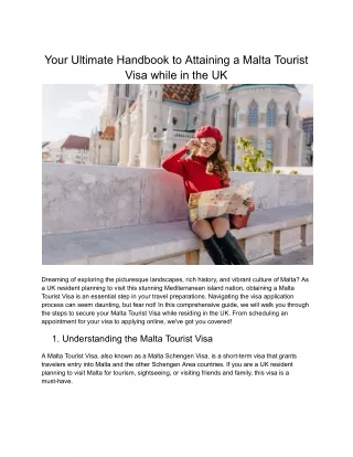 Your Ultimate Handbook to Attaining a Malta Tourist Visa while in the UK