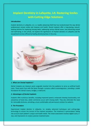 Implant Dentistry in Lafayette, LA: Restoring Smiles with Cutting-Edge Solutions