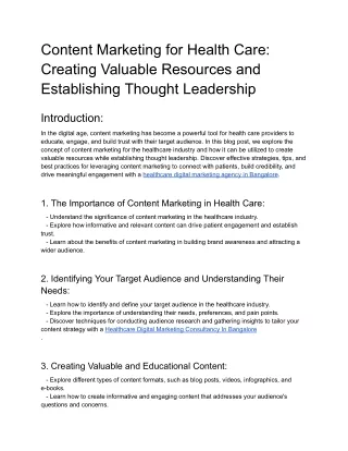 Content Marketing for Health Care_ Creating Valuable Resources and Establishing Thought Leadership