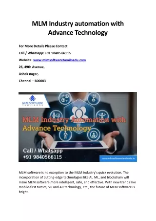 MLM Industry automation with Advance technology