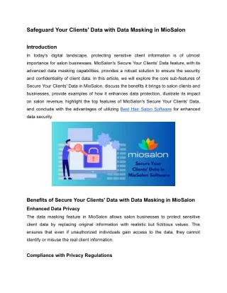 Safeguard Your Clients' Data with Data Masking in MioSalon