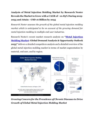 Metal Injection Molding Market Growth Forecast: Unlocking Potential (2023-2035)