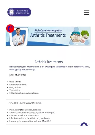 Arthritis Homeopathy Treatments in Bangalore -Rich Care