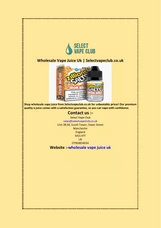 Wholesale Vape Juice Uk  Selectvapeclub co uk