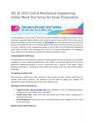SSC JE 2023 Civil & Mechanical Engineering Online Mock Test Series for Exam Preparation
