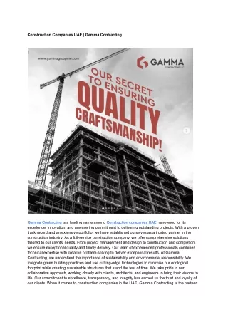 Construction Companies UAE _ Gamma Contracting