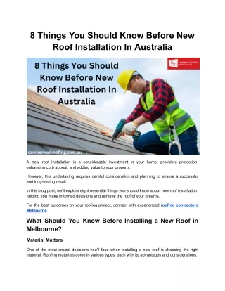 8 Things You Should Know Before New Roof Installation In Australia