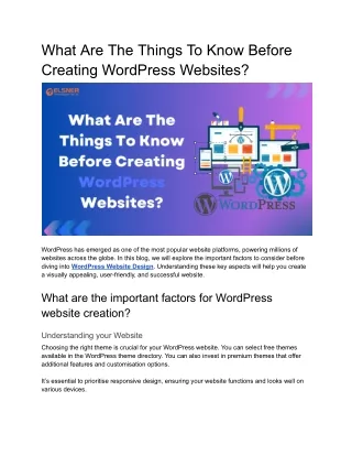 What Are The Things To Know Before Creating WordPress Websites?