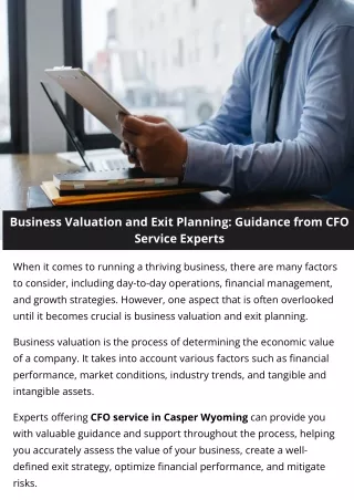 Business Valuation and Exit Planning Guidance from CFO Service Experts