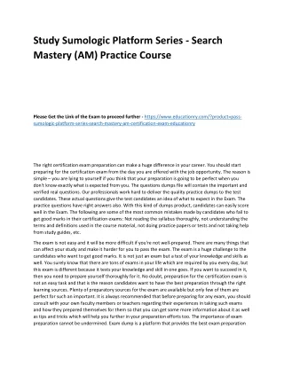 Study Sumologic Platform Series - Search Mastery (AM) Practice Course