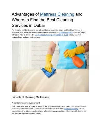 Advantages of Mattress Cleaning and Where to Find the Best Cleaning Services in Dubai