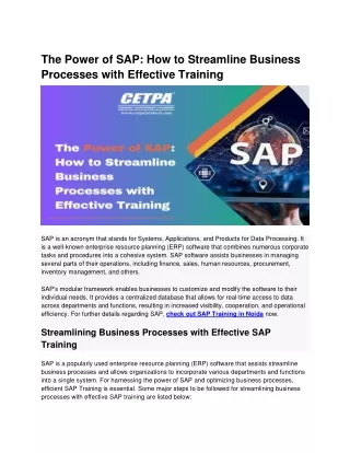 The Power of SAP_ How to Streamline Business Processes with Effective Training