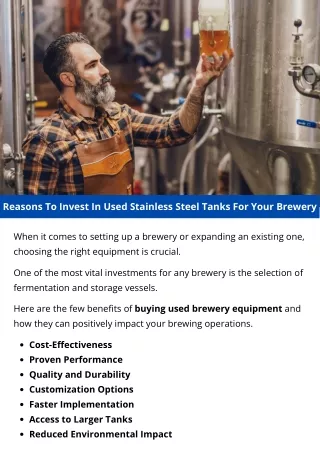 Reasons To Invest In Used Stainless Steel Tanks For Your Brewery