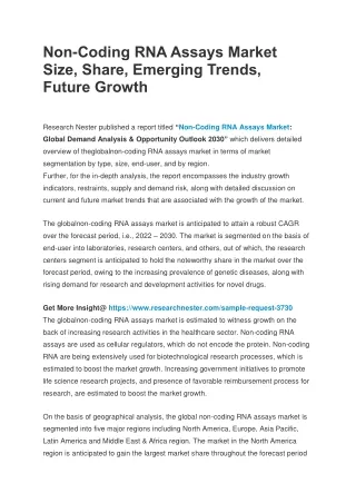 Non-Coding RNA Assays Market Size, Share, Emerging Trends, Future Growth