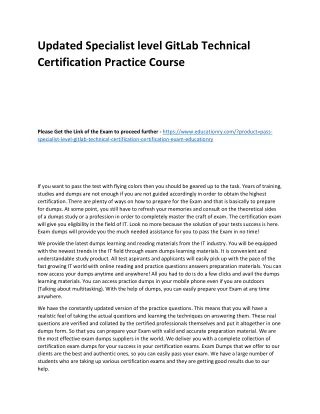 Updated Specialist level GitLab Technical Certification Practice Course