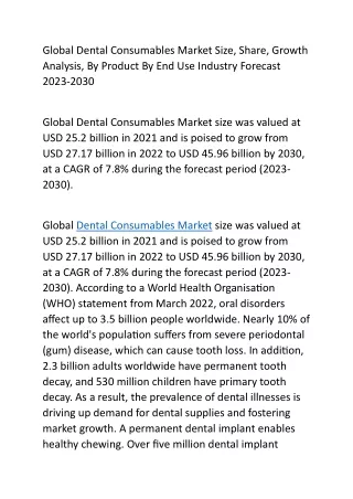 Global Dental Consumables Market Size