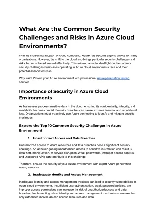 What Are the Common Security Challenges and Risks in Azure Cloud Environments_