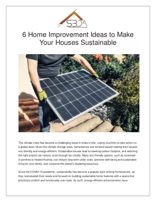 6 Home Improvement Ideas to Make Your Houses Sustainable