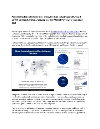 Acoustic Insulation Material Market Analysis, Statistics By Top Companies 2035