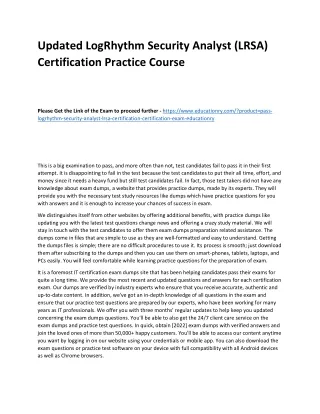 Updated LogRhythm Security Analyst (LRSA) Certification Practice Course