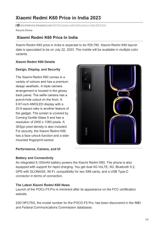 Xiaomi Redmi K60 Price in India 2023