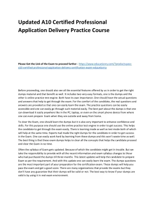 Updated A10 Certified Professional Application Delivery Practice Course