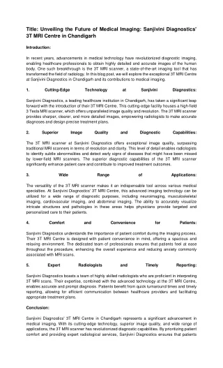 Unveiling the Future of Medical Imaging: Sanjivini Diagnostics' 3T MRI Centre i