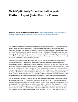 Valid Optimizely Experimentation Web Platform Expert (beta) Practice Course