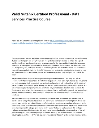 Valid Nutanix Certified Professional - Data Services Practice Course