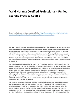 Valid Nutanix Certified Professional - Unified Storage Practice Course