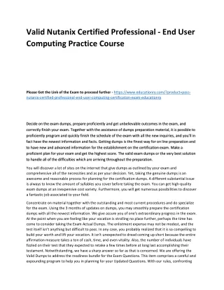 Valid Nutanix Certified Professional - End User Computing Practice Course