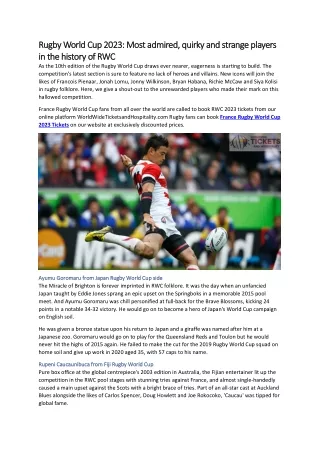 Rugby World Cup 2023 Most admired, quirky and strange players in the history of RWC
