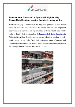 Enhance Your Supermarket Space with High Quality Racks Nirja Creation Leading Supplier in Maharashtra