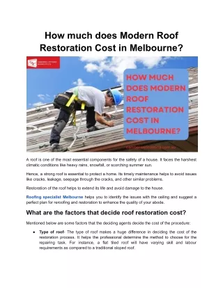 How much does Modern Roof Restoration Cost in Melbourne?