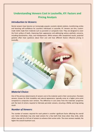 Understanding Veneers Cost in Louisville, KY: Factors and Pricing Analysis