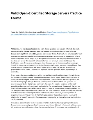 Valid Open-E Certified Storage Servers Practice Course