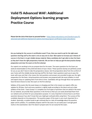 Valid F5 Advanced WAF: Additional Deployment Options learning program Practice C