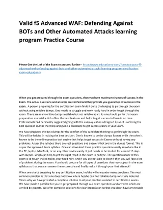 Valid F5 Advanced WAF: Defending Against BOTs and Other Automated Attacks learni