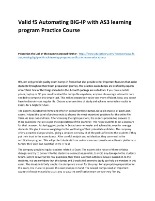 Valid F5 Automating BIG-IP with AS3 learning program Practice Course