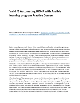 Valid F5 Automating BIG-IP with Ansible learning program Practice Course