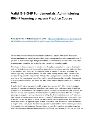 Valid F5 BIG-IP Fundamentals: Administering BIG-IP learning program Practice Cou