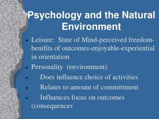 Psychology and the Natural Environment